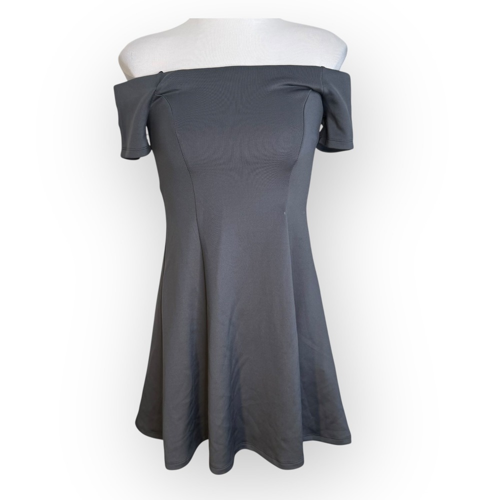 Forever 21 Dark Grey Off Shoulder‎ Stretch Fit and Flare Dress Medium